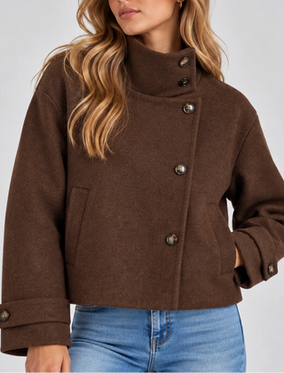 Cropped High Collar Jacket – Brown