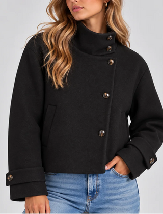Cropped High Collar Jacket – Black