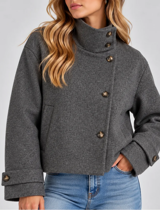 Cropped High Collar Jacket – Grey