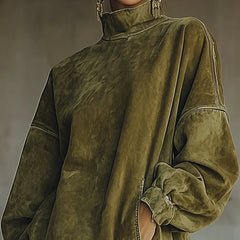Fringe Hem Mock Neck Dress
