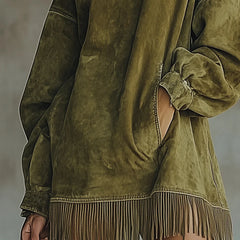 Fringe Hem Mock Neck Dress
