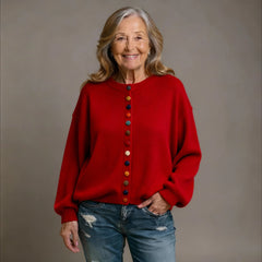 Draped Button Cardigan – Red