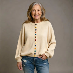 Draped Button Cardigan – Beige