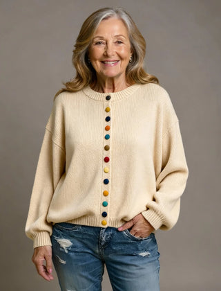 Draped Button Cardigan – Beige