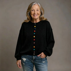 Draped Button Cardigan – Black