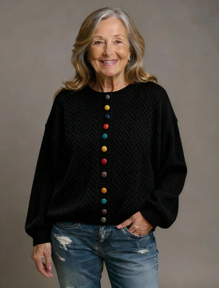 Draped Button Cardigan – Black