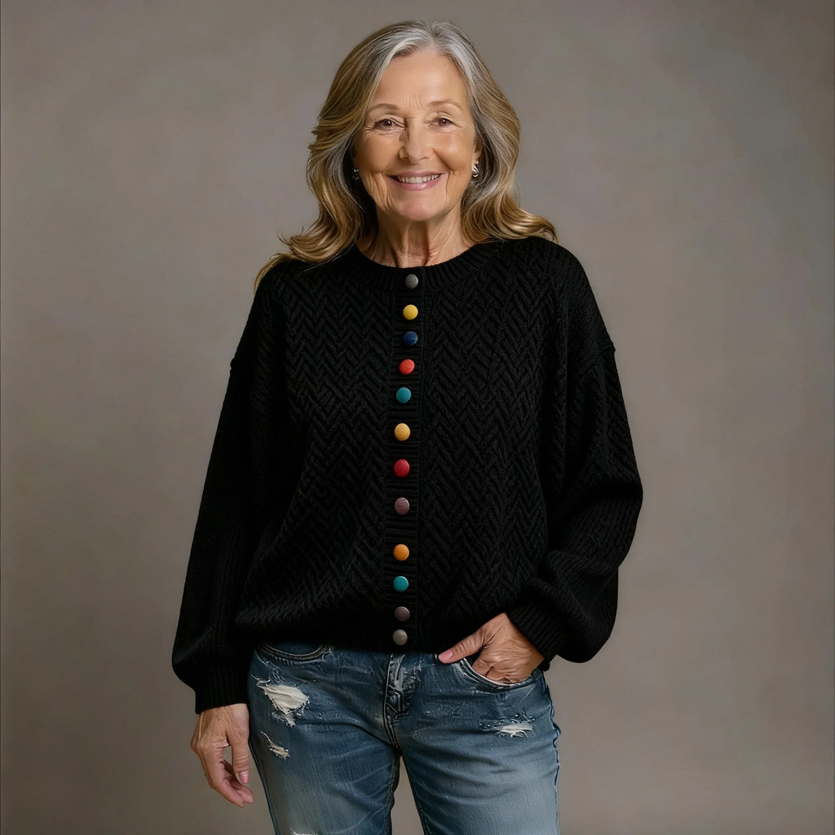 Draped Button Cardigan – Black