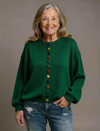 Draped Button Cardigan – Green