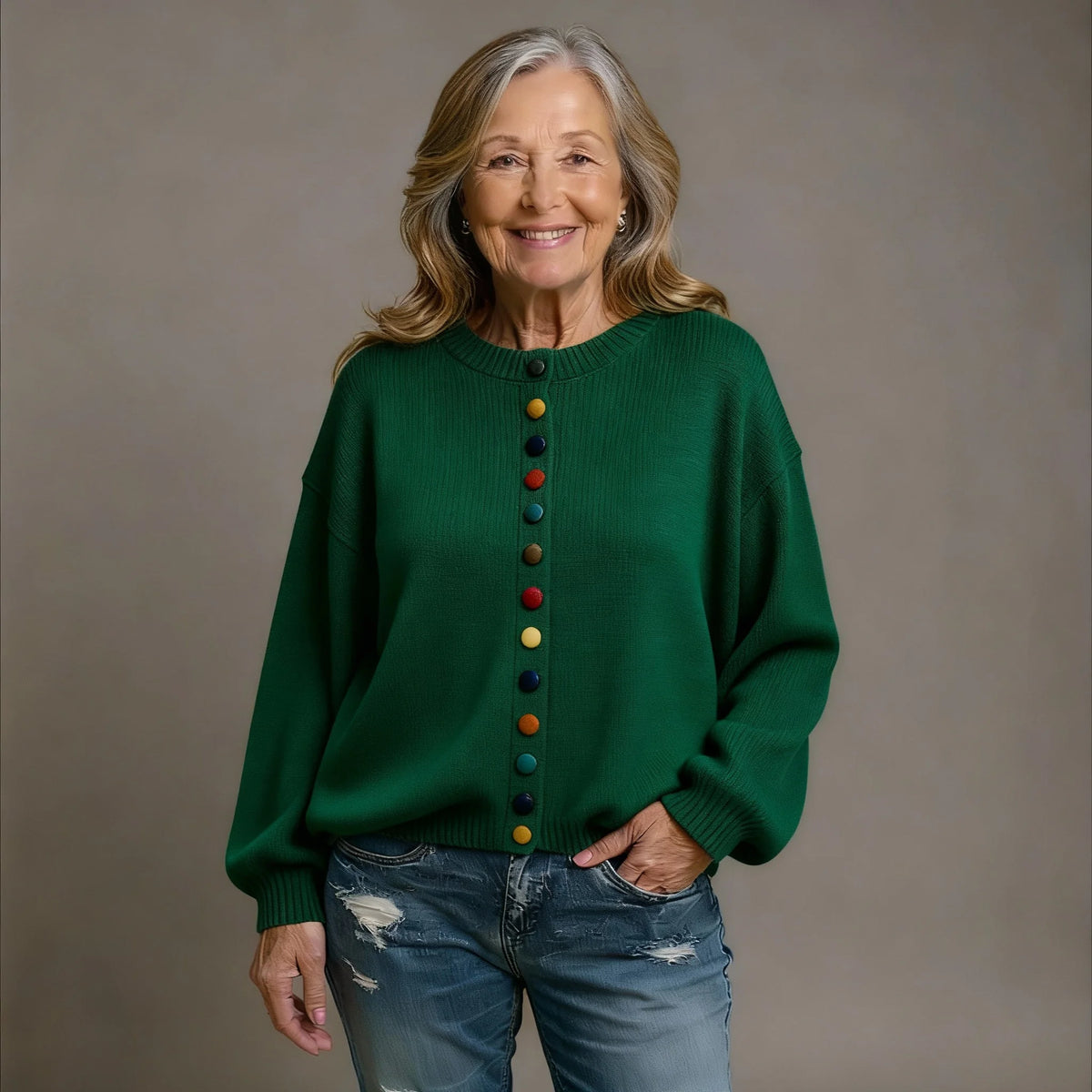 Draped Button Cardigan – Green