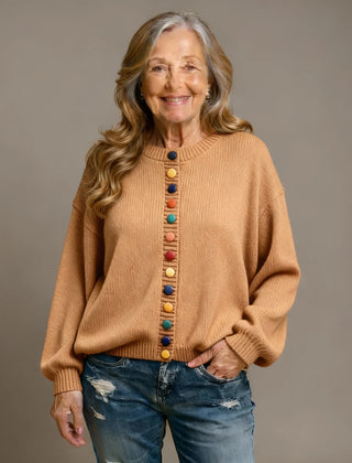 Draped Button Cardigan – Camel