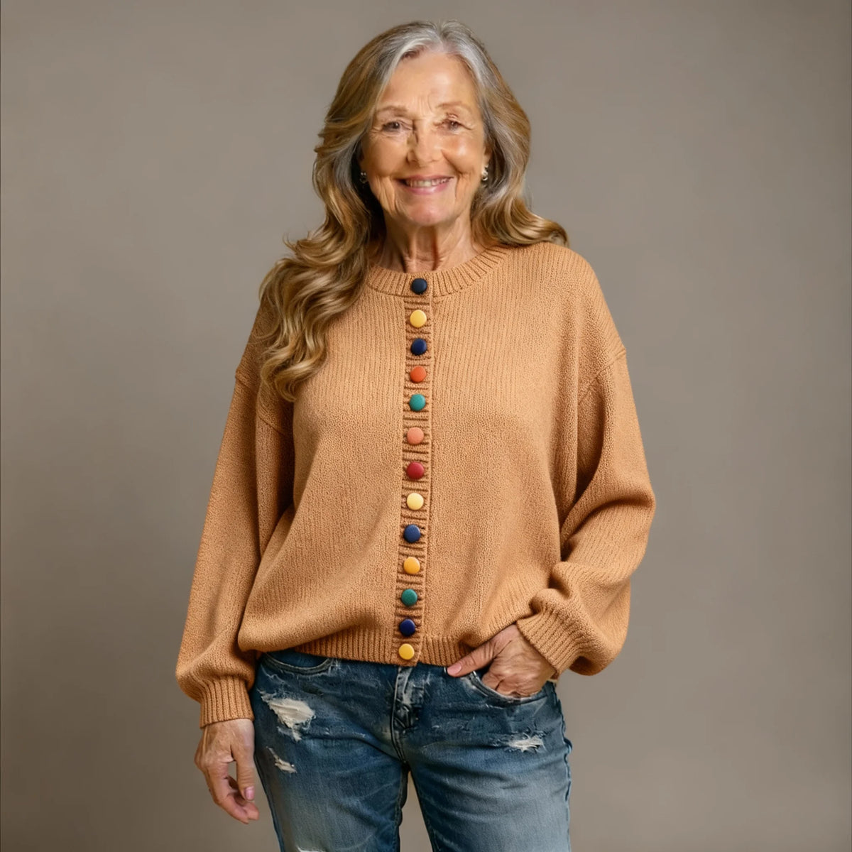 Draped Button Cardigan – Camel