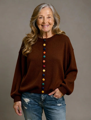 Draped Button Cardigan – Dark Brown
