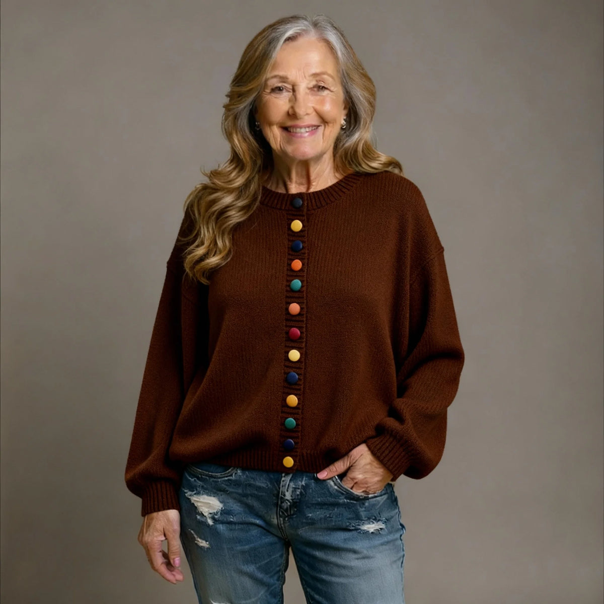 Draped Button Cardigan – Dark Brown