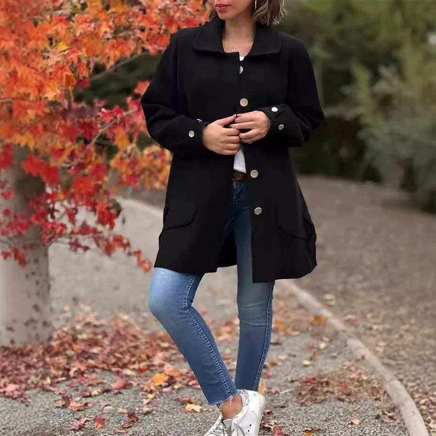 Cosy Button-Up Jacket – Black