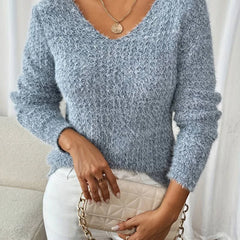 Oversized V-Neck Jumper – Light Blue