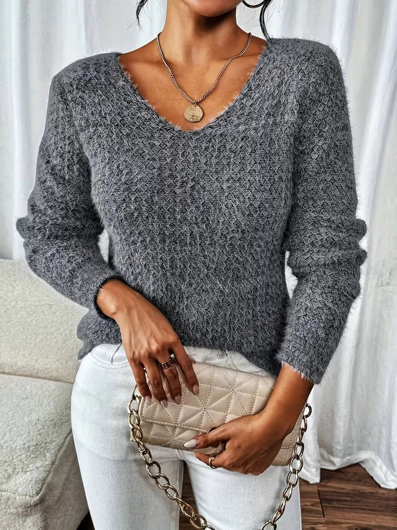 Oversized V-Neck Jumper – Dark Grey