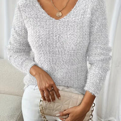 Oversized V-Neck Jumper – Light Grey