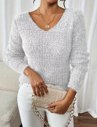 Oversized V-Neck Jumper – Light Grey