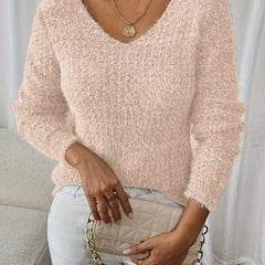 Oversized V-Neck Jumper – Beige