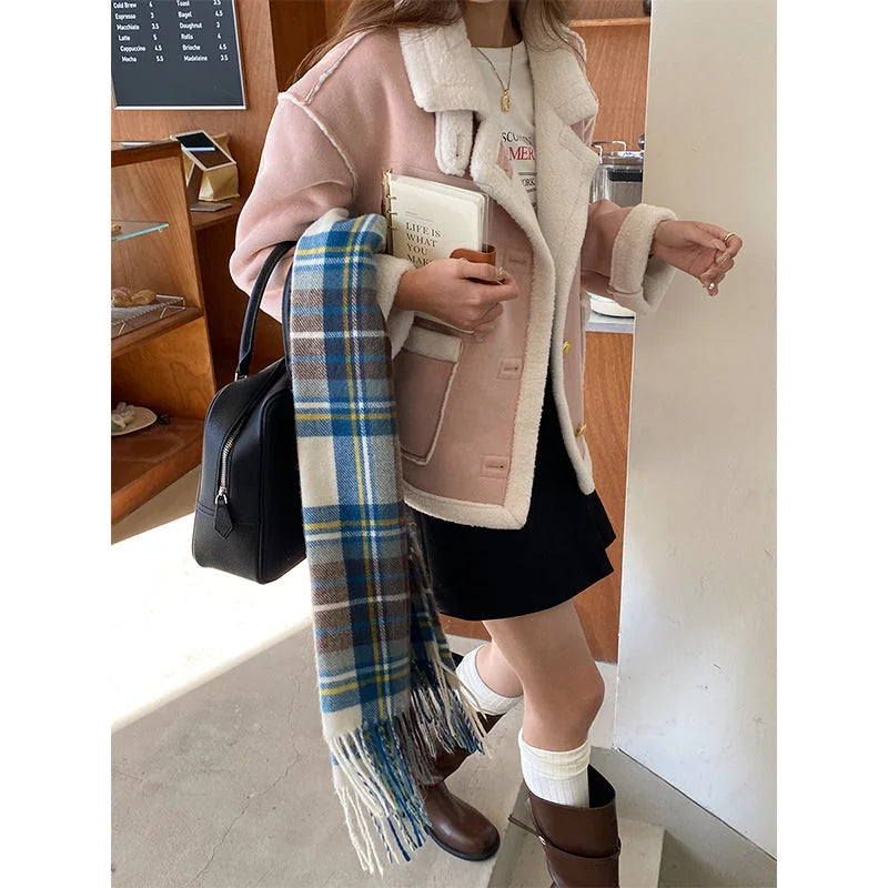Faux Suede Borg Collar Jacket – Pink