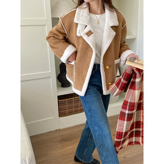 Faux Suede Borg Collar Jacket – Camel