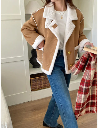 Faux Suede Borg Collar Jacket – Camel