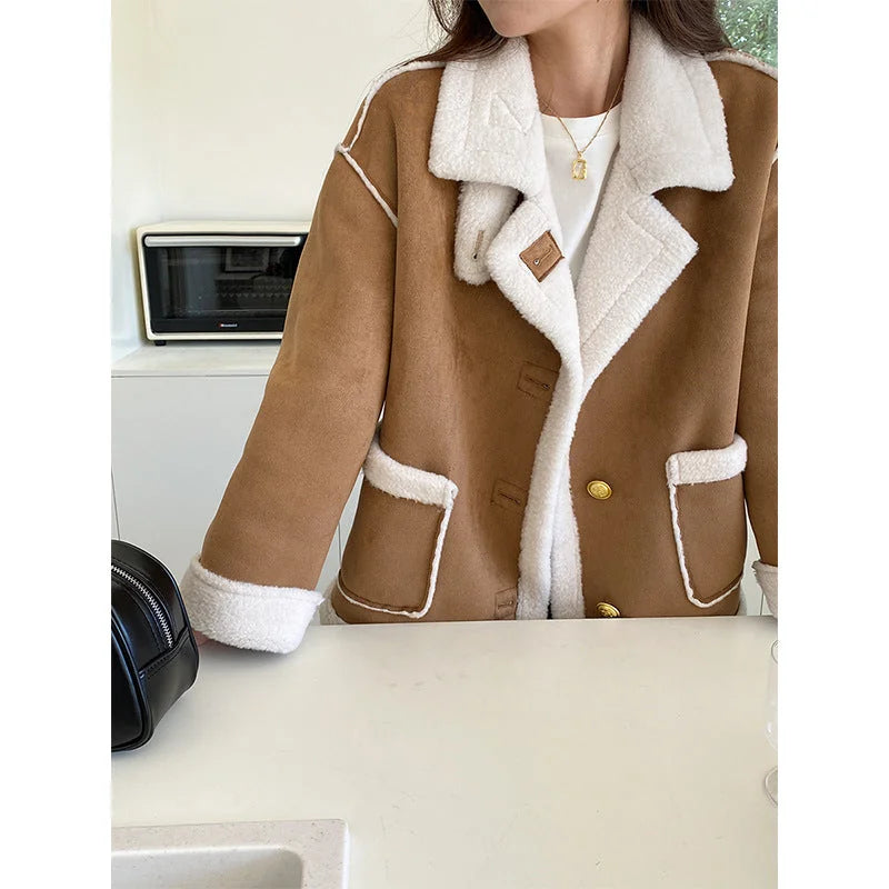 Faux Suede Borg Collar Jacket