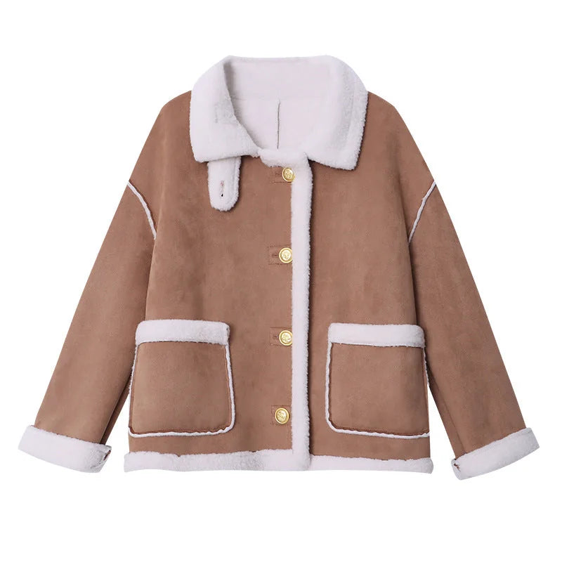 Faux Suede Borg Collar Jacket