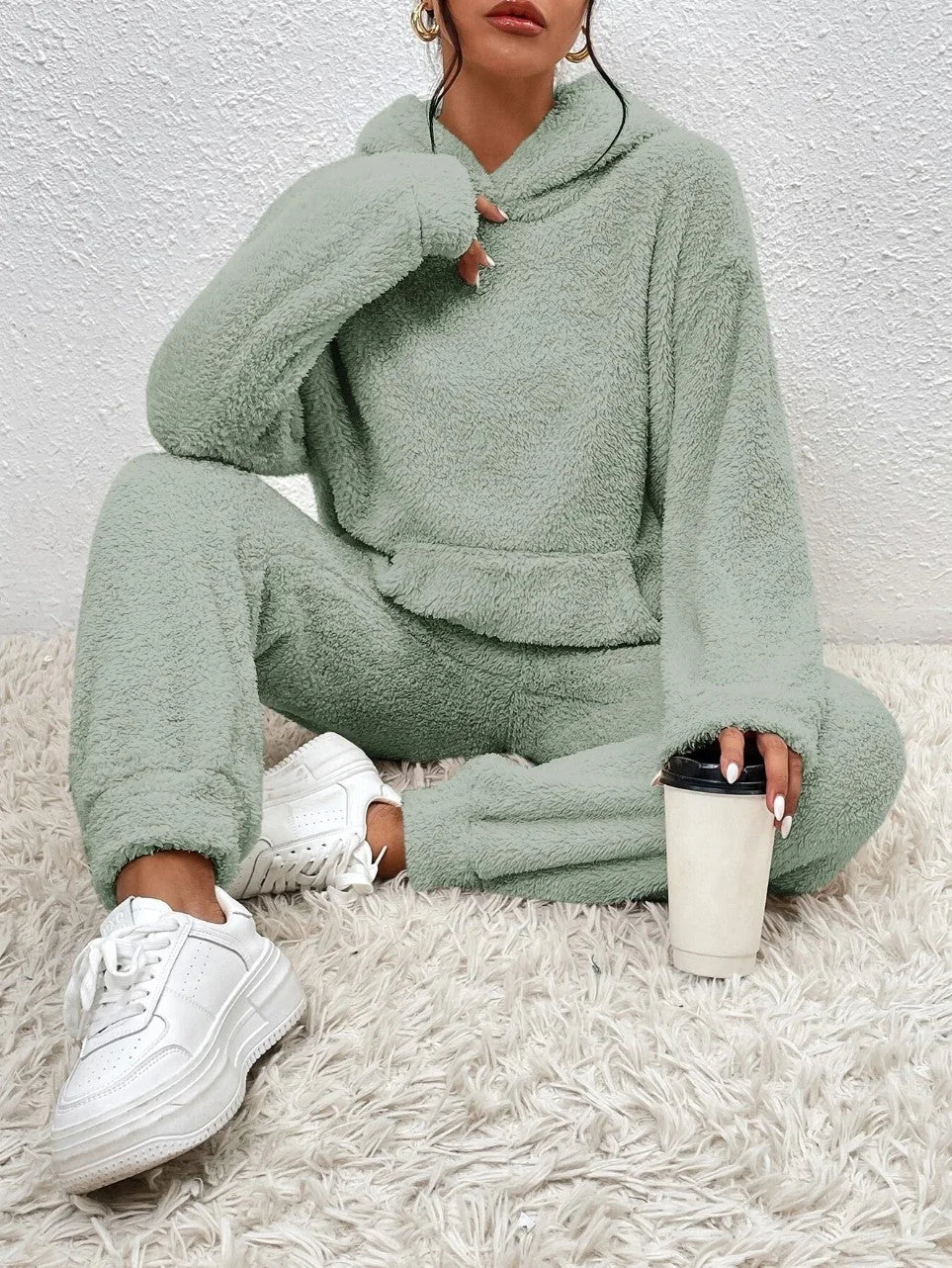 Fleece Hoodie and Jogger Set – Light Green