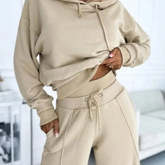 Hooded Wide-Leg Lounge Set – Beige