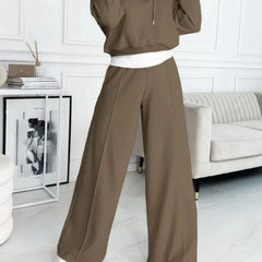 Hooded Wide-Leg Lounge Set – Brown