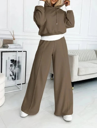 Hooded Wide-Leg Lounge Set – Brown