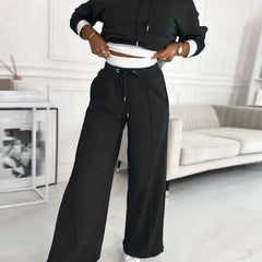 Hooded Wide-Leg Lounge Set – Black