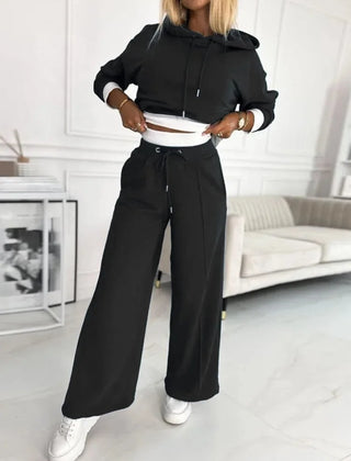 Hooded Wide-Leg Lounge Set – Black
