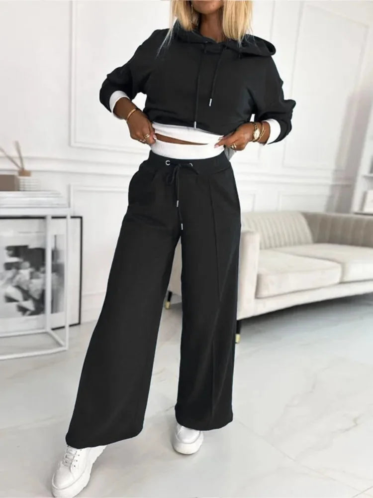 Hooded Wide-Leg Lounge Set – Black