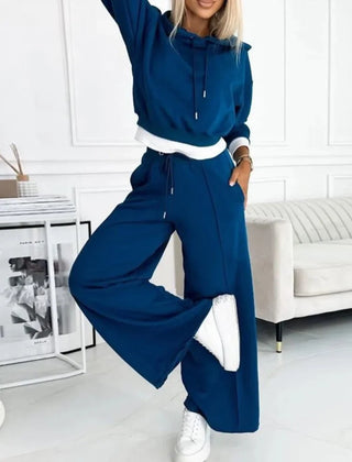 Hooded Wide-Leg Lounge Set – Blue