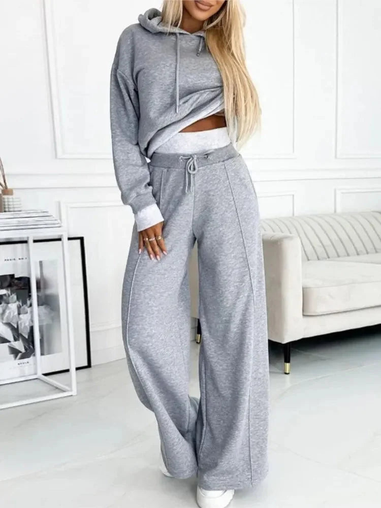 Hooded Wide-Leg Lounge Set – Grey