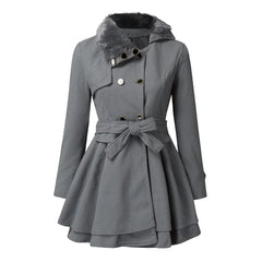 Belted Faux Fur Trench Coat – Grey