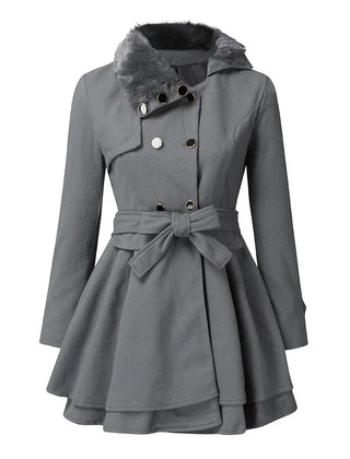 Belted Faux Fur Trench Coat – Grey