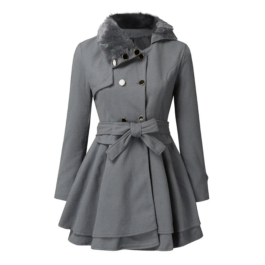 Belted Faux Fur Trench Coat – Grey