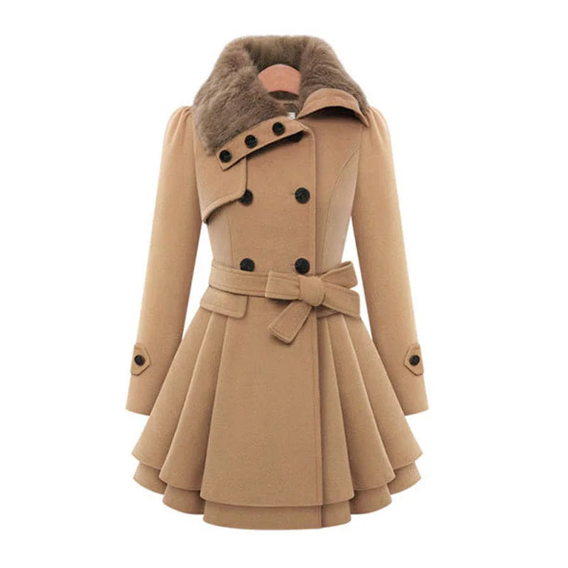 Belted Faux Fur Trench Coat – Beige