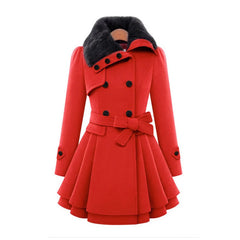 Belted Faux Fur Trench Coat – Red