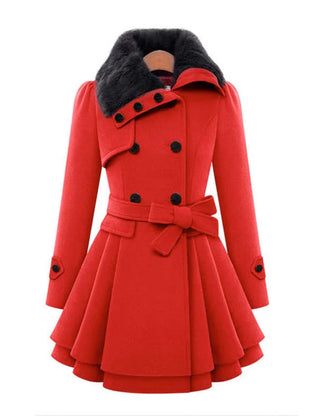 Belted Faux Fur Trench Coat – Red