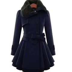 Belted Faux Fur Trench Coat – Dark Blue