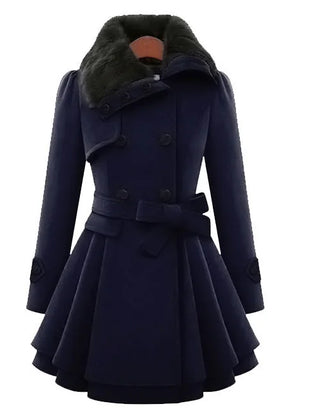 Belted Faux Fur Trench Coat – Dark Blue