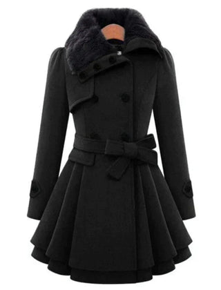Belted Faux Fur Trench Coat – Black