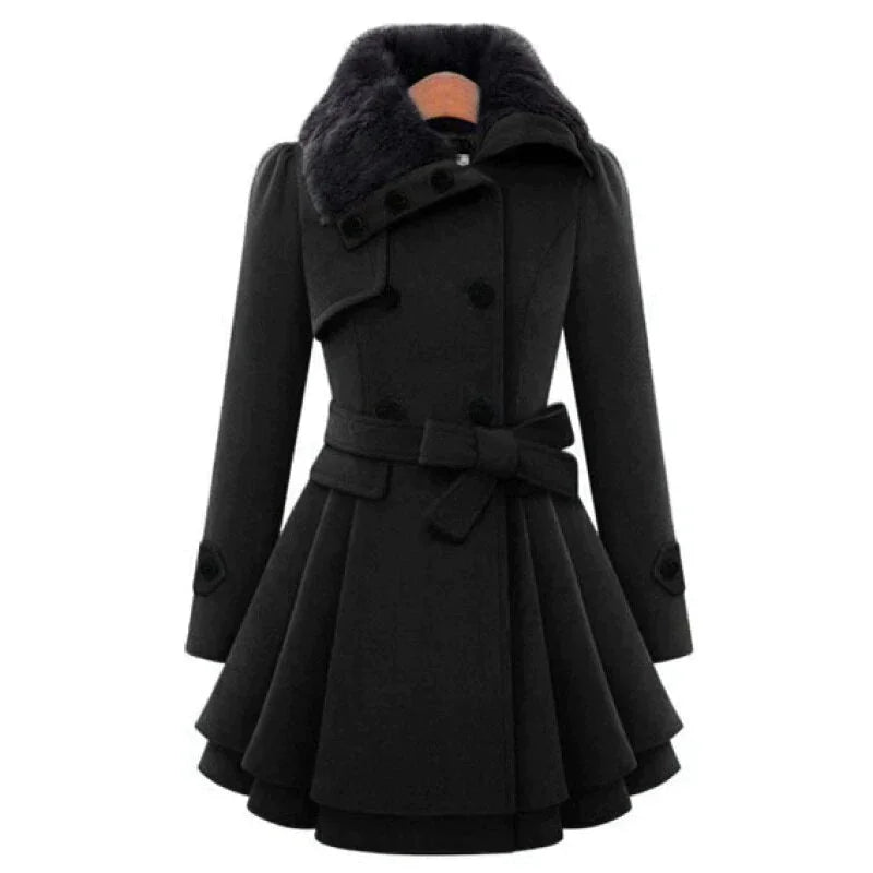 Belted Faux Fur Trench Coat – Black