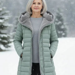 Long Quilted Padded Jacket – Sage Green