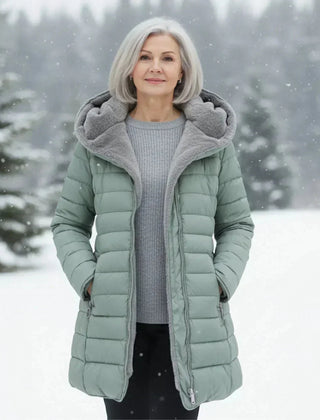 Long Quilted Padded Jacket – Sage Green