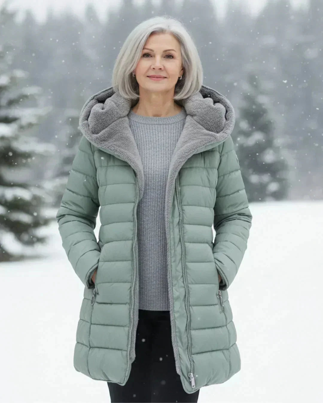 Long Quilted Padded Jacket – Sage Green